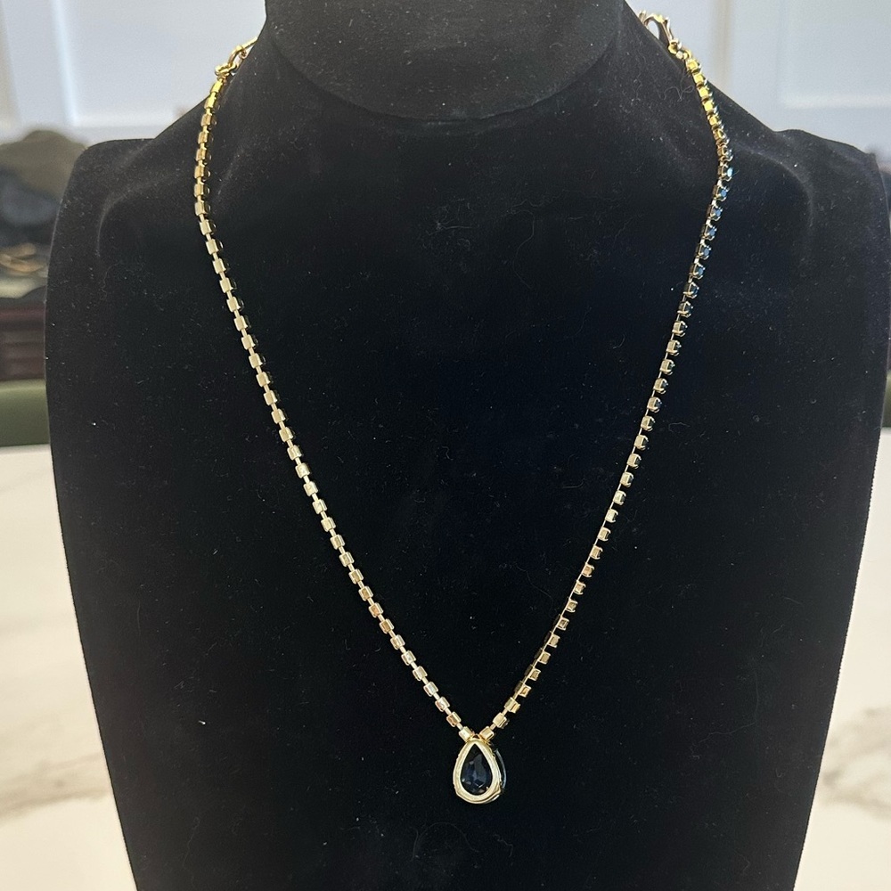 TOVA - Montana Blue Crystal Pendant Necklace on Crystal Chain in Gold Plating - Picture 7 of 14